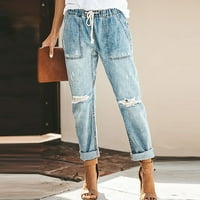 BDFZL Ženske hlače za čišćenje Žene Solid Boja rupa Niski struk Jeans Flares gležnjače Trendovi hlače