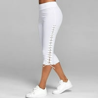 Modne žene Solidan zavoj elastični struk obrezane pantalone Ležerne dukseve hlače za žene bijele l