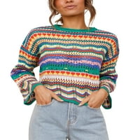 Žene Y2K jesen zimski pulover Duks sa slobodnim stilom Varieged Boja dugih rukava s rukavima okrugla