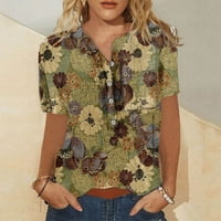 Ženski gumb dolje bluza posteljina cvjetni casual kratkih rukava s labavim fit dressy cvjetne majice