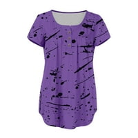Ženski vrhovi Henley Fashion bluza Grafički printira žene majice Skraćeno rukav ljetni tunik Tee Purple