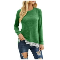 Clearment Top Miarhb ženski okrugli vrat labav pulover džep čipka u šivanju zelenog l