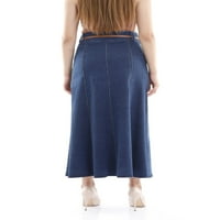 Maxi visokog struka plave jean suknja osam golja panela flare suknje sa pojasom
