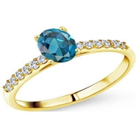 Gem Stone King 1. CT Oval London Blue Topaz G-H Lab Grown Diamond 10k žuti zlatni prsten