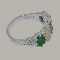 Britanci izrađeni sterling srebrni prirodni smaragdni i opal ženski vječni prsten - veličine opcija