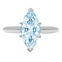 2.5ct Marquise Cut Prirodni švicarski plavi topaz 14k bijeli zlatni godišnjički zaručnički prsten veličine