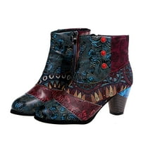 Juebong Boots bavi se suqare petama za žene cvjetni print kratkih cipela retro čipka up plus veličine