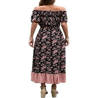 Multitrast Women Ljeto Boho haljina, van ramena kratki rukav cvjetni ispisani elastični struk rujali
