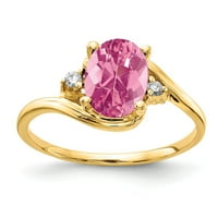 Čvrsta 14k žuto zlato 8x ovalni ružičasti turmalin oktobar dragi dijamantni zaručnički prsten veličine