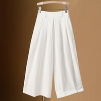 Ženske solidne obrezive hlače Ležerne prilike labave drape široke noge ravne pamučne posteljine Capris