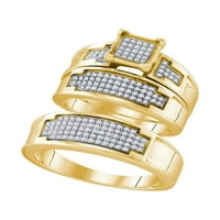 Žuti ton čvrst sterling srebrna i njezina dijamantski podudaranje par tri prstena za brisanje zaručničke prsten za vjenčani vendri postavljeni CT. -