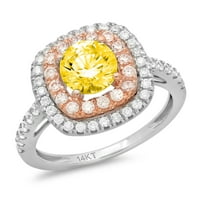1. CT sjajan okrugli rez prozirni simulirani dijamant 18k bijeli ružin zlato halo pasijans sa accentima prsten sz 10.75
