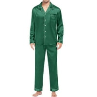 Muška ležerna bluza s dugim rukavima Dugme Sil Satin Dva odjeća za spavanje Pant Pajemma kratki svilene