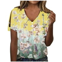 Retro cvjetne majice za majice za oblikovanje za žene za žene V izrez hladnog ramena kratkih rukava