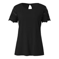 Ženski vrhovi ženske opruge kratkih rukava čipke patchwork T-majice pulover vrhove bluza crna xl
