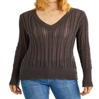 Gwiyeopda Ženski pulover Dugih rukava V izrez Pleteni top E Girl Slim Fit bluza
