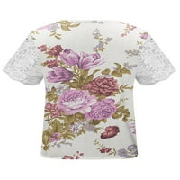 Nizina ženska majica V izrez ljetni vrhovi cvjetni print majica Prozračna majica kratkih rukava ružičasta