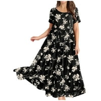 Boho haljina za dame, Tianek ljetni kratki rukav sa džepnim cvjetnim casual cvjetnim labavim linijama