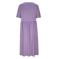 Ženska pamučna posteljina labav gumb Maxi haljina čišćenje čvrstog trendovskog dressy ljetna kratka