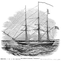 Trgovački parobrod, 1844. Nthe American Steamphip 'Princeton.' Graviranje drveta, 1844. Print poster