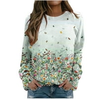 Duge majice za žene koje treba nositi sa tajicama cvjeta za cvijeće okrugli vrat dugih rukava pulover