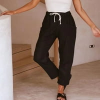 Tawop ženske ležerne čvrste hlače Udobne elastične obrezirane hlače Hipie hlače June Festival