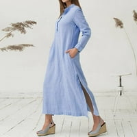 Ženske haljine s dugim rukavima Maxi Maxi ljetna V-izrez Blue 2xl