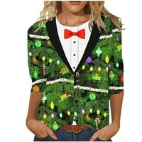 Pyju božićna majica na rukavu za žene, trendi bluza božićna stablo tiska majica Estetika festivalske