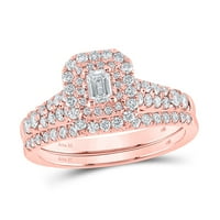 Ženska solidna 14kt Rose Gold Emerald Diarald Diamond Halo Bridal Vjenčani prsten set CTTW Veličina