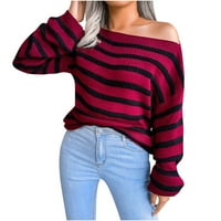 Vremenska segarda sa džempera za rame za žene dugih rukava trak pulover vrhovi Trendi pleteni džemper,