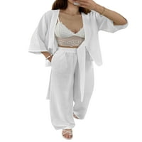 Biayxms Women Pajamas Lounge Set Solid Color Prednji vezni rukav i široke hlače sa loungewebru