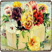 Metal Tin Retro potpis Vintage Cvijeće Art Print Poster Cvjećarska pansy cvjetni postrojenja Kuhinja