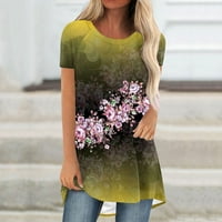 tklpehg ženska casual crewneck dugi tunički vrhovi cvjetni print kratkih rukava T majice Vintage Basic