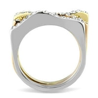 Ženski prstenovi Tri tone zlato i IP ruža zlato 316L prsten od nehrđajućeg čelika sa gornjim klasom kristal u bistri TK3234