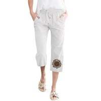 Modne hlače za žene Ljeto nacrtavanje elastično visokim strukom posteljina na hlaču ravno široka noga
