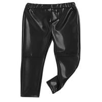 Beiwei Girls Hlačeve boje dugačke pantne PU kožne hlače Ležerne dno atletski elastični struk Comfy crna