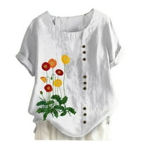 Cleance Ženski vrhovi, Ženski ljetni casual okrugli vrat kratki rukav s cvijećem s majicom, bijeli XL
