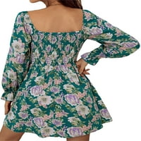 DMAGNATES Žene Boho mini haljina Summer Cvjetni ispis s dugim rukavima Elastična struka A-line casual