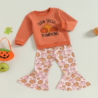 3-8Y Girls Halloween hlače za Halloween Spise s dugim rukavima Ispis dukserice Pumpkin Print Flared