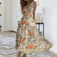 Strungten ženska haljina Maxi haljina Ležerne haljina Ljetni casual bez rukava V izrez Boho struk cvijet