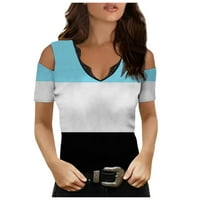 Ženska modna ležerna temperamenta V-izrez Labavi nepravilni geometrijski tisak majica kratkih rukava