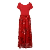 Shiusina Women Plus Veličina V-izrez s kratkim rukavima cvjetna haljina za večernje večernje crvena