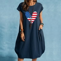 Advoicd Womens Proljeće Ljetna haljina Dan nezavisnosti Kratki rukavi Patriotska štampana mornarica