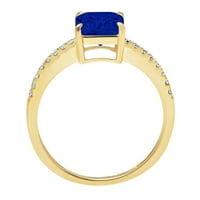 2.7ct Asscher Cut Blue Simulirani plavi safir 14K žuti zlatni graviranje izjava bridalna godišnjica