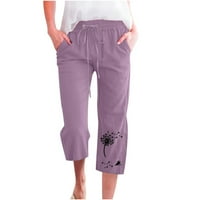 Oalirro Žene Tergo pantalone za kockice Torpy Hlače Labavi Jogger Obrezane pantalone Žene CAPRIS za ljetno pamučno posteljina ljubičasta