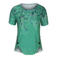 Ženska ljetna tunika vrhova okruglog vrata cvjetne tiskane majice s kratkim rukavima Split bluze trendy