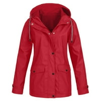 Kaput žene čvrste trake kišne jakne na otvorenom plus vodootporan kapuljač kapuljač vjetrootporni crveni