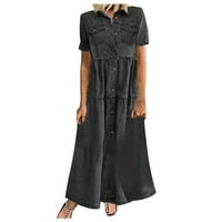 Ležerna haljina za žene Ljetna suknja Denim modna traper multi-gumba suknja s više džepa haljina
