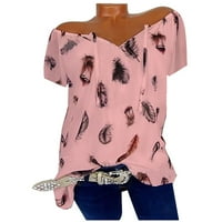 Ženske košulje Žene Ljeto Ležerne prilike Pristavljeni V-izrez kratki rukav T-majica Pink S