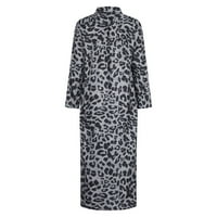 Ženska modna Leopard Print Maxi Haljine Classic Dugme Down rever vrat Dugi rukavske haljine visoke struk
